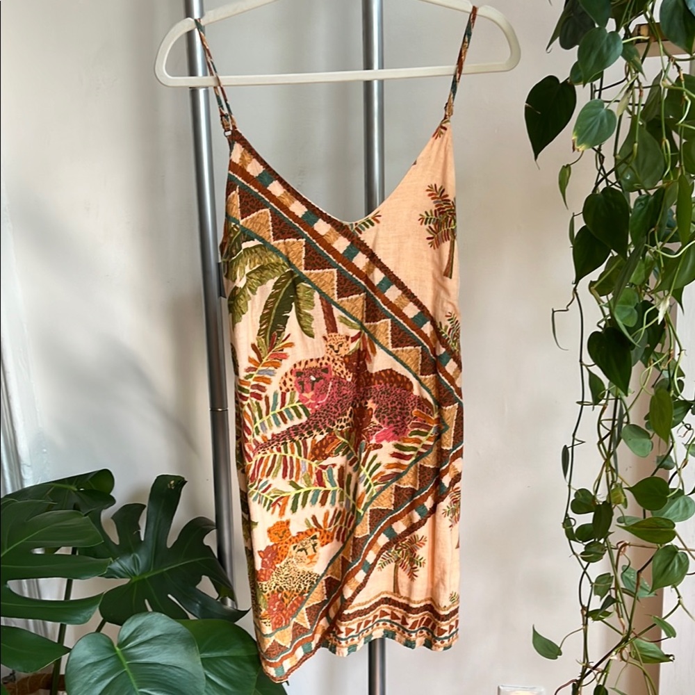 Farm Rio jungle leopard Tropical Print Slip Dress size small